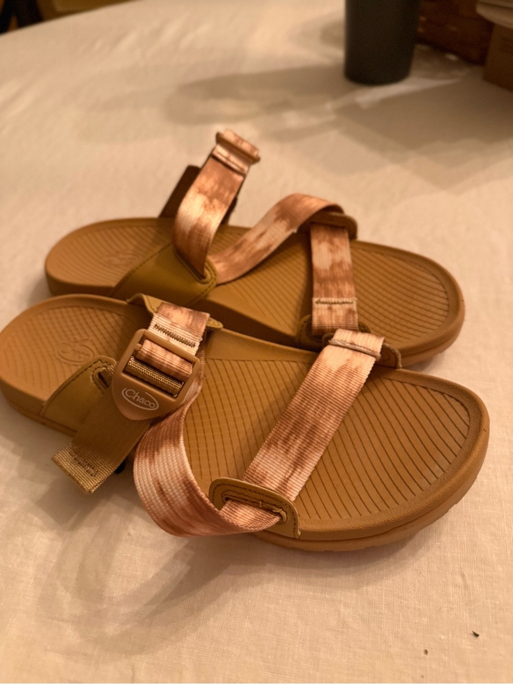 Chaco Tan Footbed with Pink Tie-Dye Strap Sandals